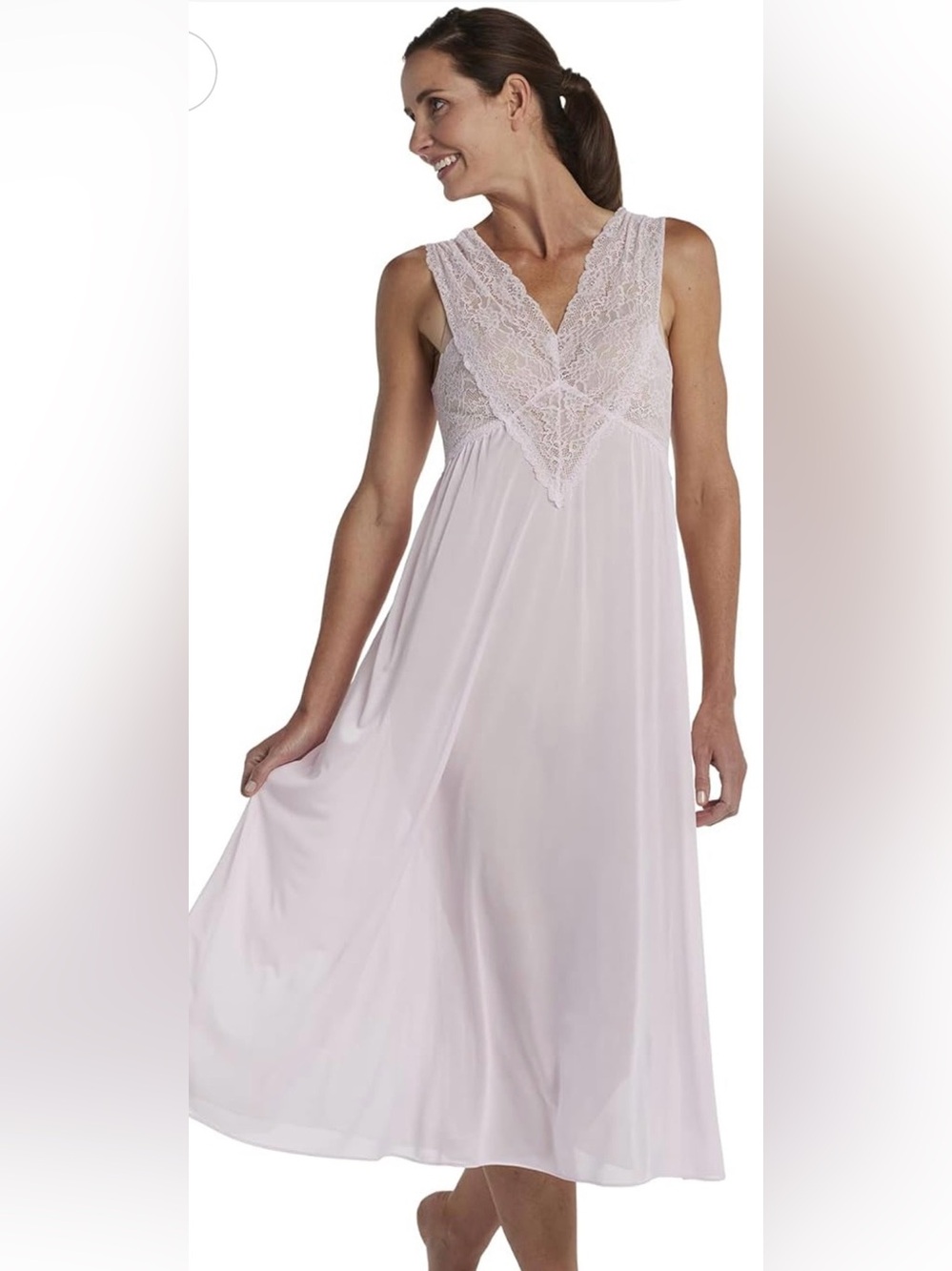 Silk Essence Miss Elaine Lace-Trim Sleeveless Nightgown in Light Pink NWT Large